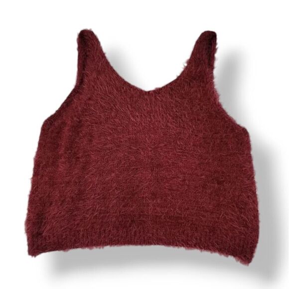 Lulu's Road to Cozy Washed Burgundy Fuzzy Cropped Tank Top Size Small - Picture 4 of 10
